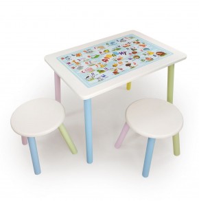 Детский комплект стол и два табурета круглых с накладкой Алфавит (Белый, Белый, Цветной) в Златоусте - zlatoust.mebel-74.com | фото
