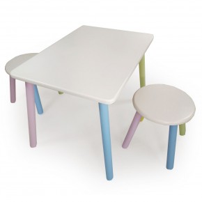 Детский комплект стол и два табурета круглых с накладкой Алфавит (Белый, Белый, Цветной) в Златоусте - zlatoust.mebel-74.com | фото