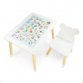 Комплект детской мебели стол и стул Мишутка с накладкой Алфавит (Белый/Белый/Береза) в Златоусте - zlatoust.mebel-74.com | фото