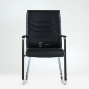 Кресло Barneo K-25 для посетителей и переговорных (хром, черная экокожа) в Златоусте - zlatoust.mebel-74.com | фото