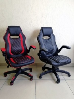 Кресло геймерское Barneo K-37 (черная экокожа красные вставки) в Златоусте - zlatoust.mebel-74.com | фото