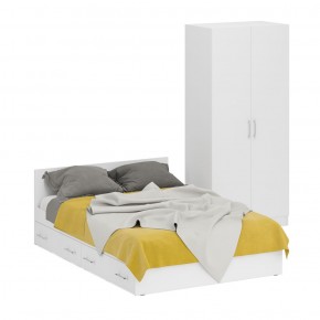 Кровать с ящиками 1400 + Шкаф 2-х створчатый Стандарт, цвет белый, ШхГхВ 143,5х203,5х70 + 90х52х200 см., сп.м. 1400х2000 мм., б/м, основание есть в Златоусте - zlatoust.mebel-74.com | фото