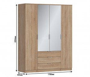 Шкаф 4х дверный с зеркалами Николь СБ-2595/1 (Дуб Сонома) в Златоусте - zlatoust.mebel-74.com | фото