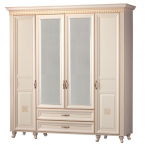 Шкаф для одежды 4-дверный с зеркалом №493 Марлен кремовый белый в Златоусте - zlatoust.mebel-74.com | фото
