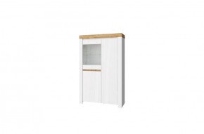 Шкаф с витриной 1V2D, TAURUS, цвет белый/дуб вотан в Златоусте - zlatoust.mebel-74.com | фото